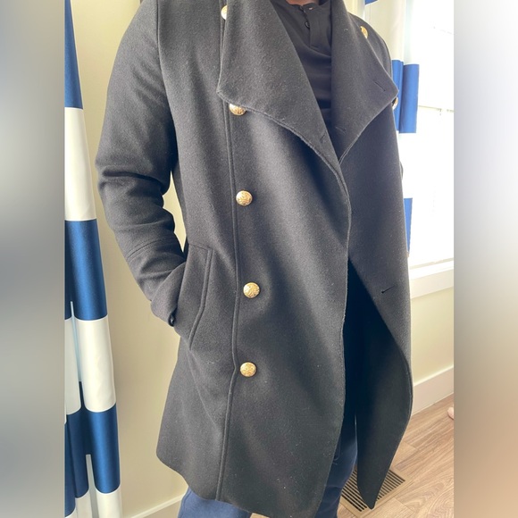 Religion Double Breasted Funnel Neck Overcoat with Pockets - Picture 4 of 7